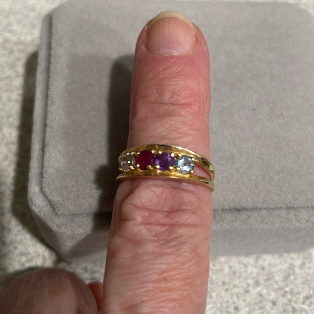 Vintage Multi Gemstone 10k Solid Yellow Gold "Mot… - image 1